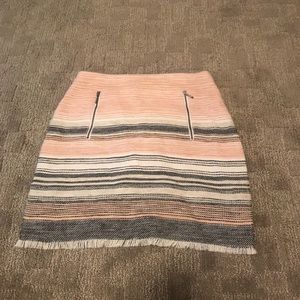 Loft pink and gray tweed fringed skirt